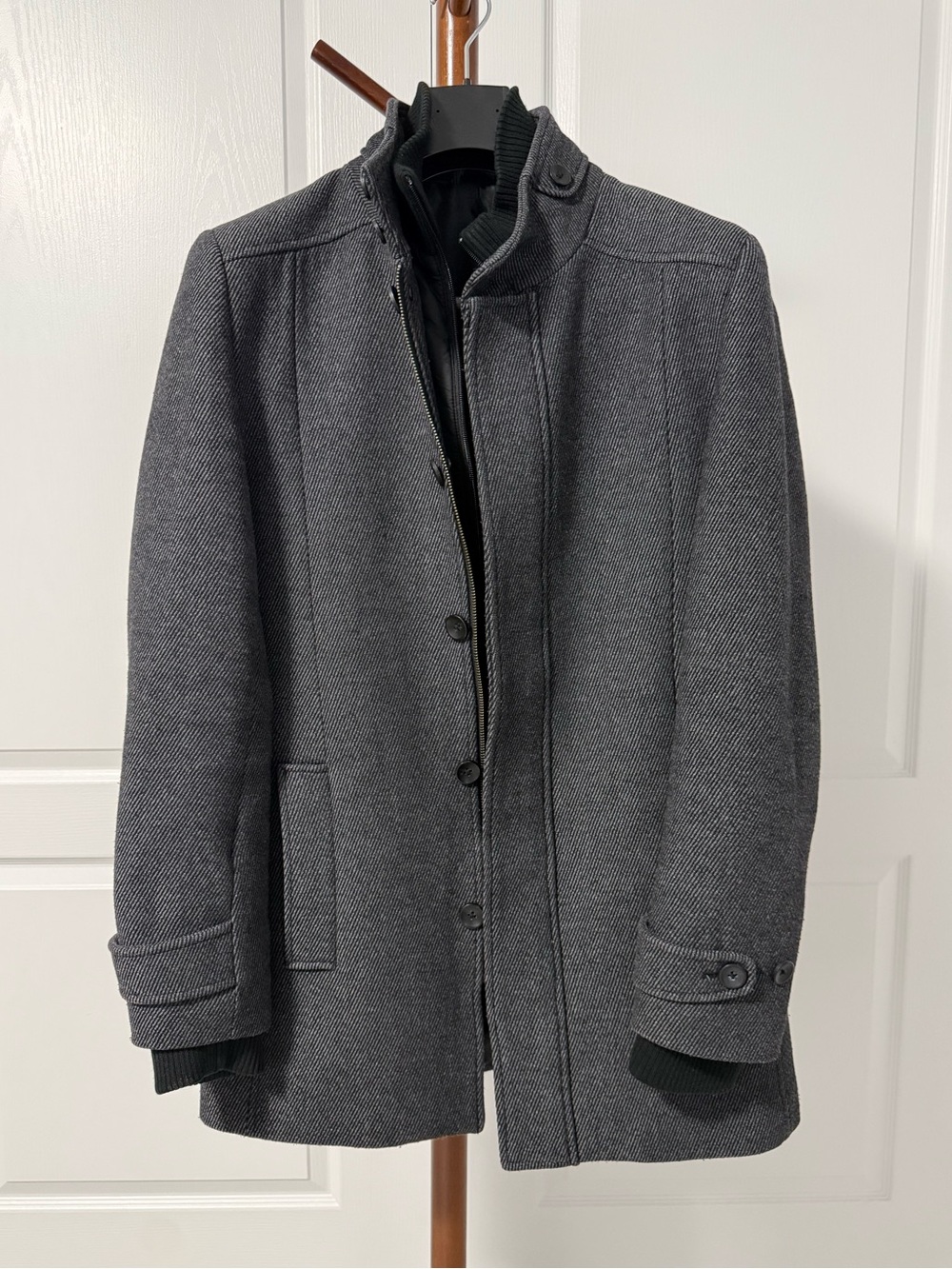 RW&CO. Men's Charcoal Gray Herringbone Pea Coat